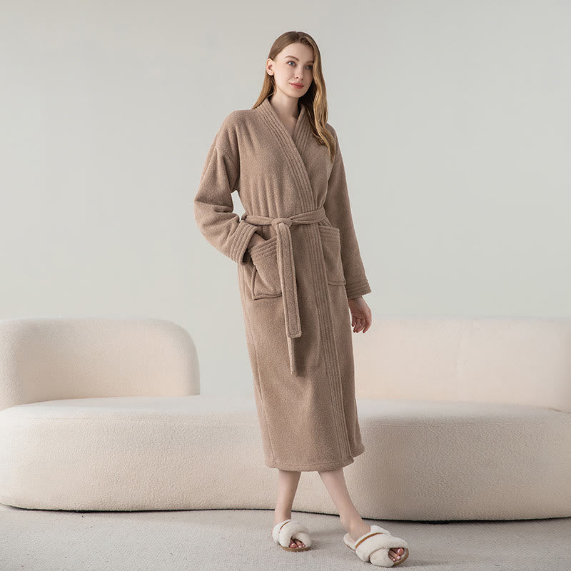 Solid Color Winter Fleece Long Bathrobe