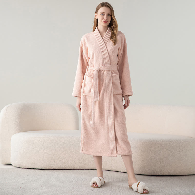 Solid Color Winter Fleece Long Bathrobe