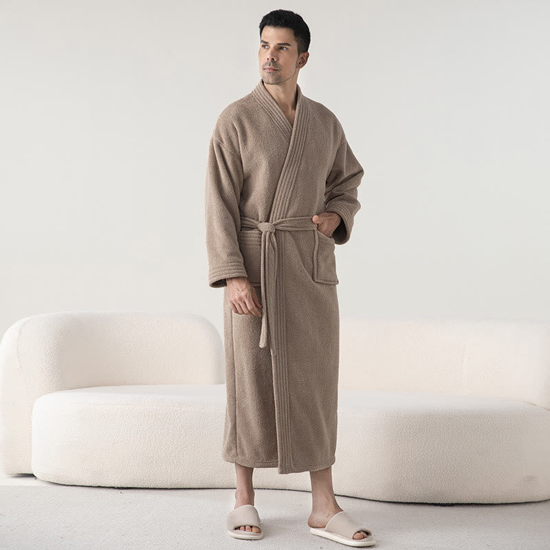 Solid Color Winter Fleece Long Bathrobe