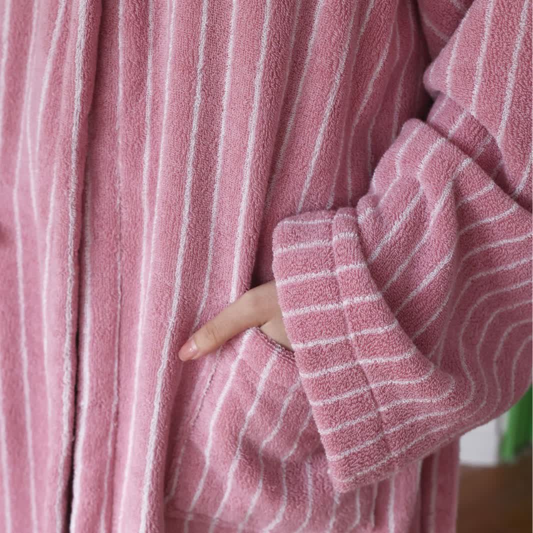 Long Staple Cotton Striped Hooded Bathrobe