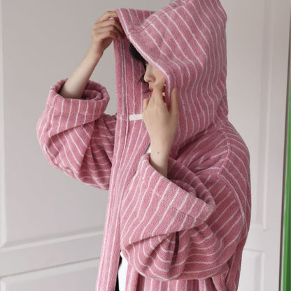 Long Staple Cotton Striped Hooded Bathrobe