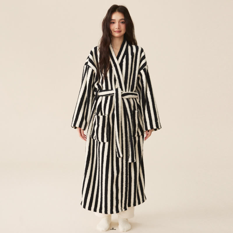 Winter Fleece Modern Stripe Long Bathrobe