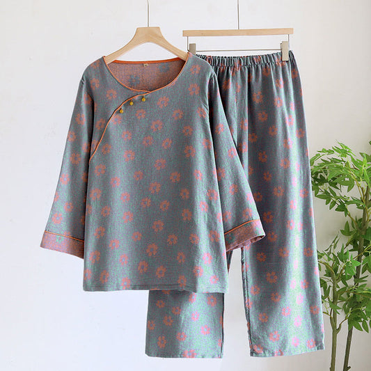 Casual Floral Cotton Gauze Pajama Set