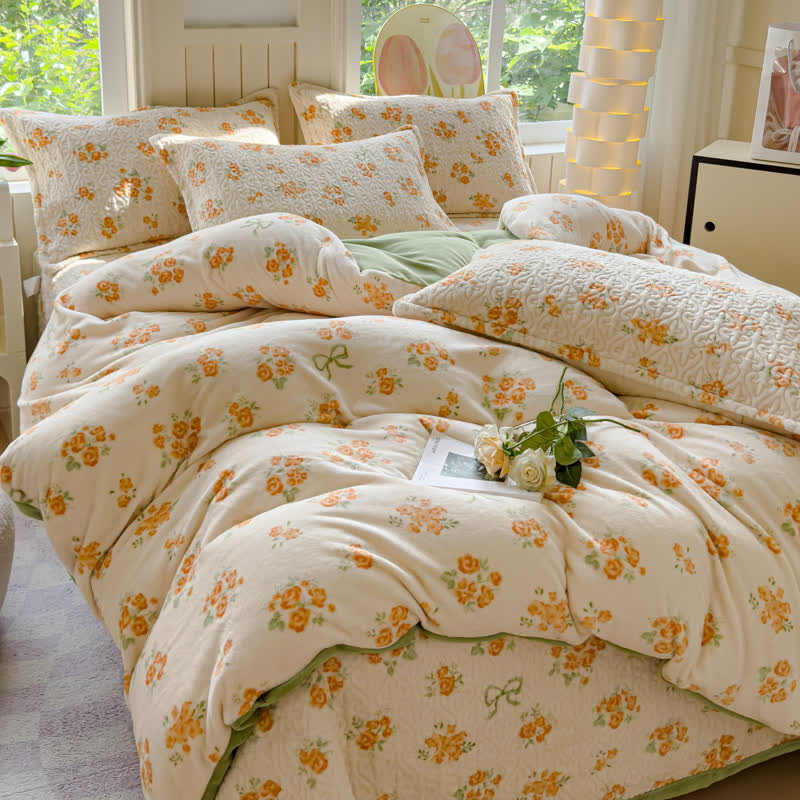 Refresh Flower Warm Velvet Bedding Set(4PCS)