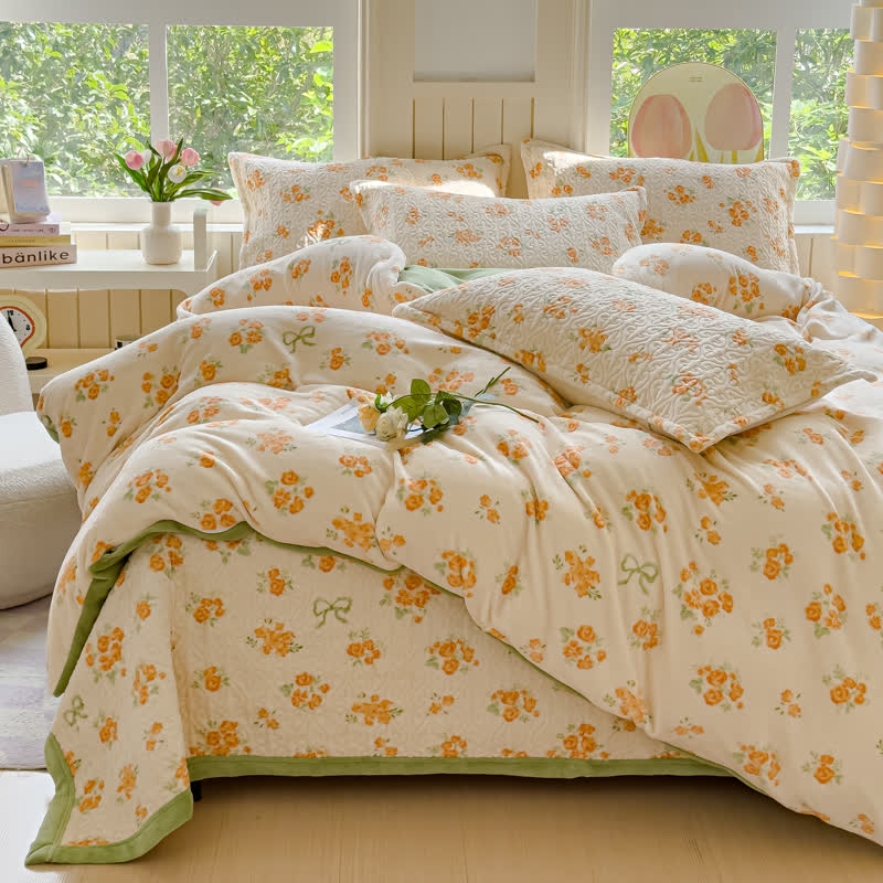 Refresh Flower Warm Velvet Bedding Set(4PCS)