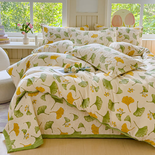 Rustic Ginkgo Leaf Velvet Bedding Set(4PCS)