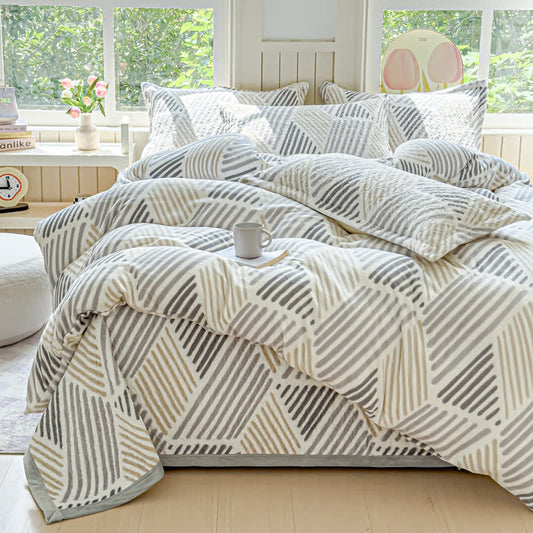 Geometric Line Warm Soft Bedding Set(4PCS)