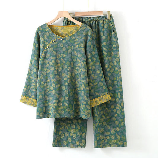 Jacquard Lush Leaves Cotton Pajama Set