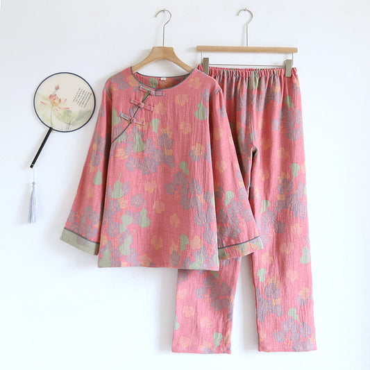 Vintage Gourd Cotton Casual Pajama Set