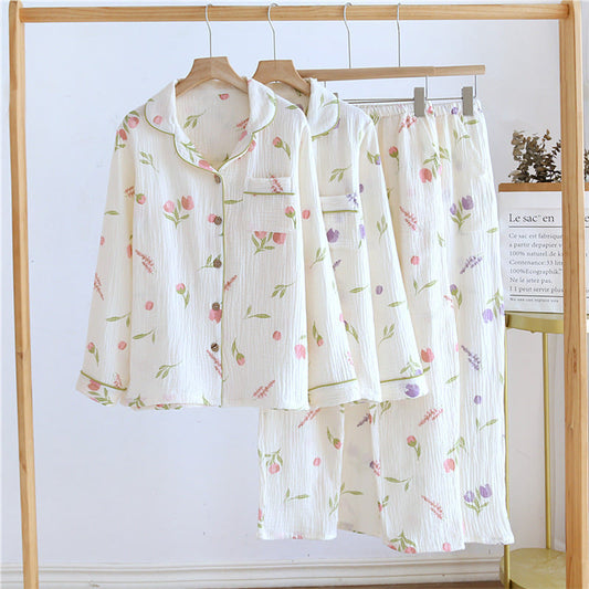 Double Layer Cotton Gauze Tulip Nightwear Set