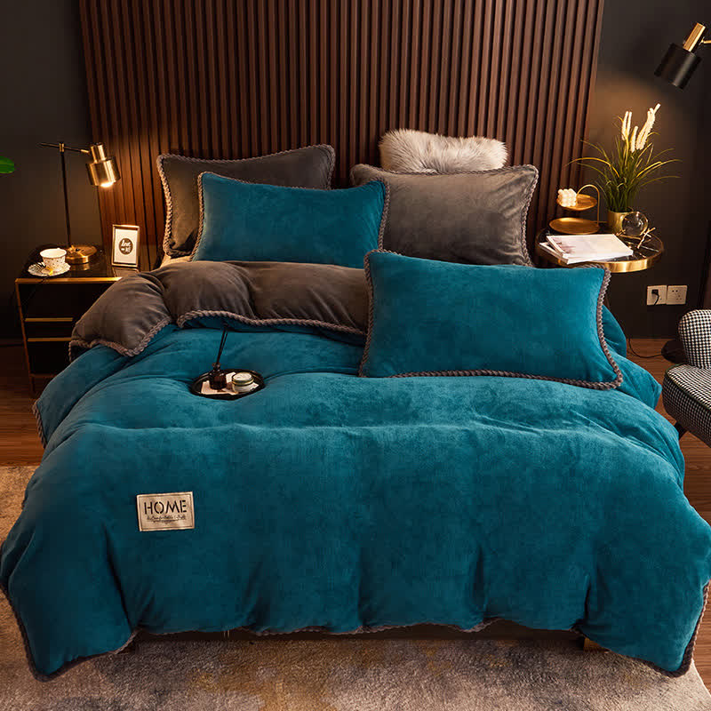 Solid Color Warm Flannel Bedding Set(4PCS)