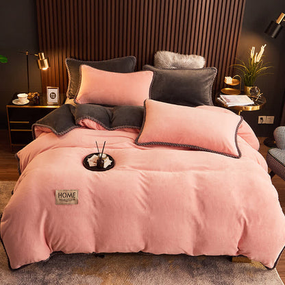 Solid Color Warm Flannel Bedding Set(4PCS)