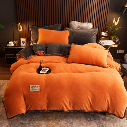 Solid Color Warm Flannel Bedding Set(4PCS)