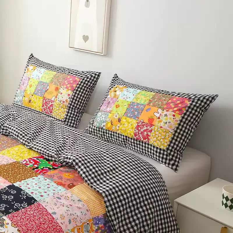 Pure Cotton Plaid Floral Pillowcases(2PCS)