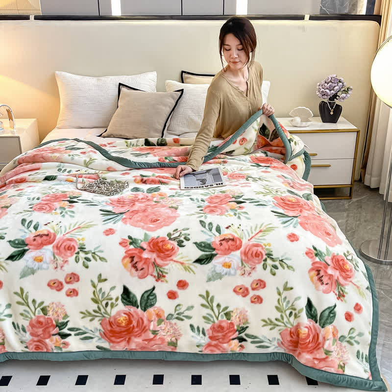 Floral Style Reversible Flannel Blanket