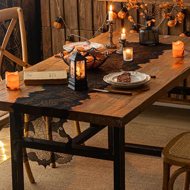 Halloween Spider Web Bat Table Runner