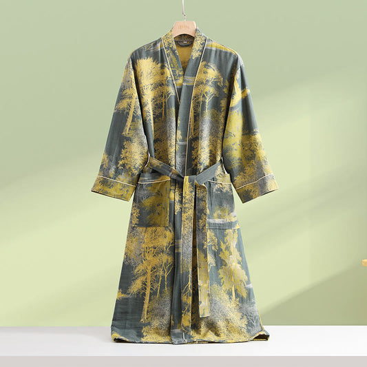 Double Layered Cotton Gauze Neutral Bathrobe