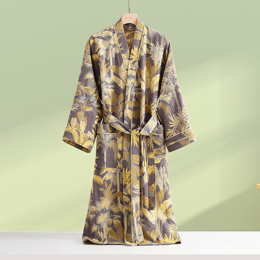 Tropical Leaf Cotton Gauze Breathable Bathrobe