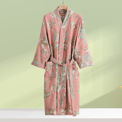 Pure Cotton Elegant Floral Soft Bathrobe