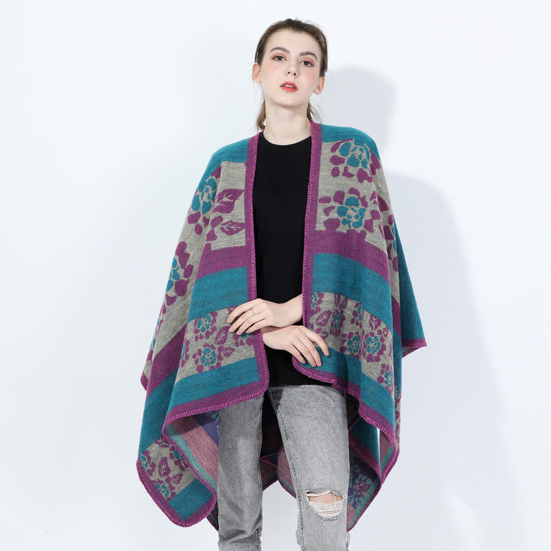 Jacquard Floral Acrylic Shawl Cape