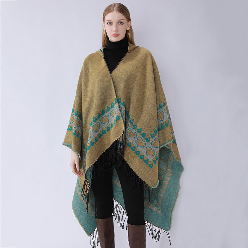 Hooded Tassel Travel Shawl Cape