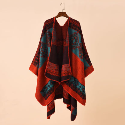 Retro Geometric Soft Shawl Cape