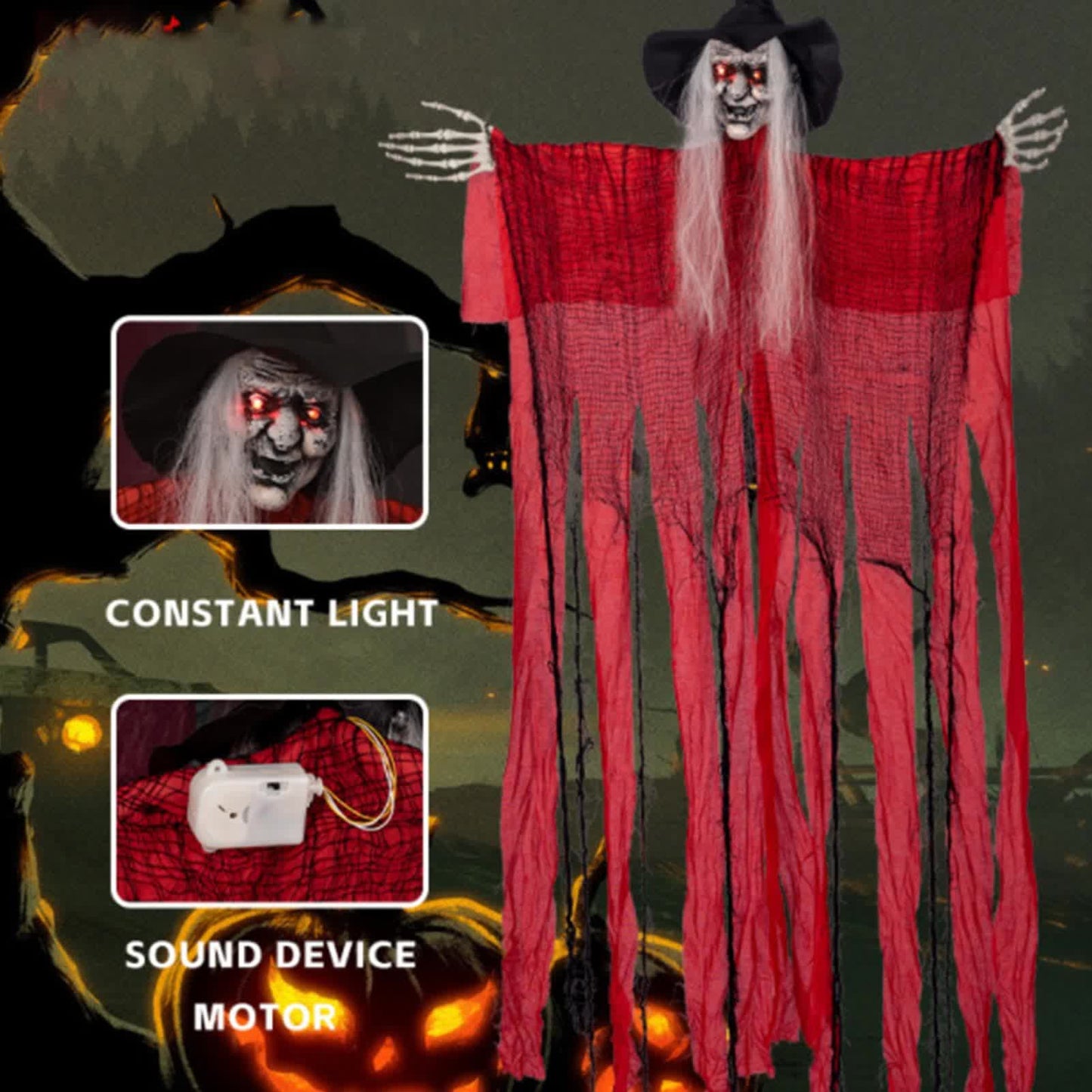 Voice-activated Glowing Witch Hanging Ornament