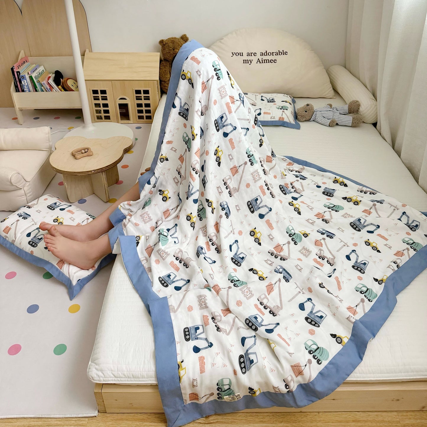 Cartoon Truck Bamboo Fiber Toddler Quilt