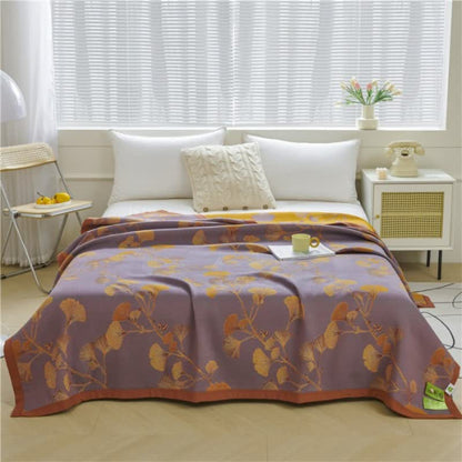 Ginkgo Leaf Jacquard Cotton Reversible Quilt