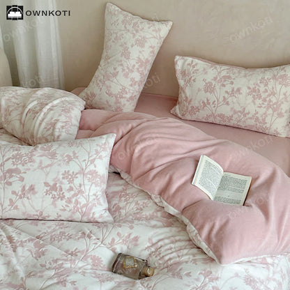 Elegant Floral Soft Velvet Bedding Set(4PCS)