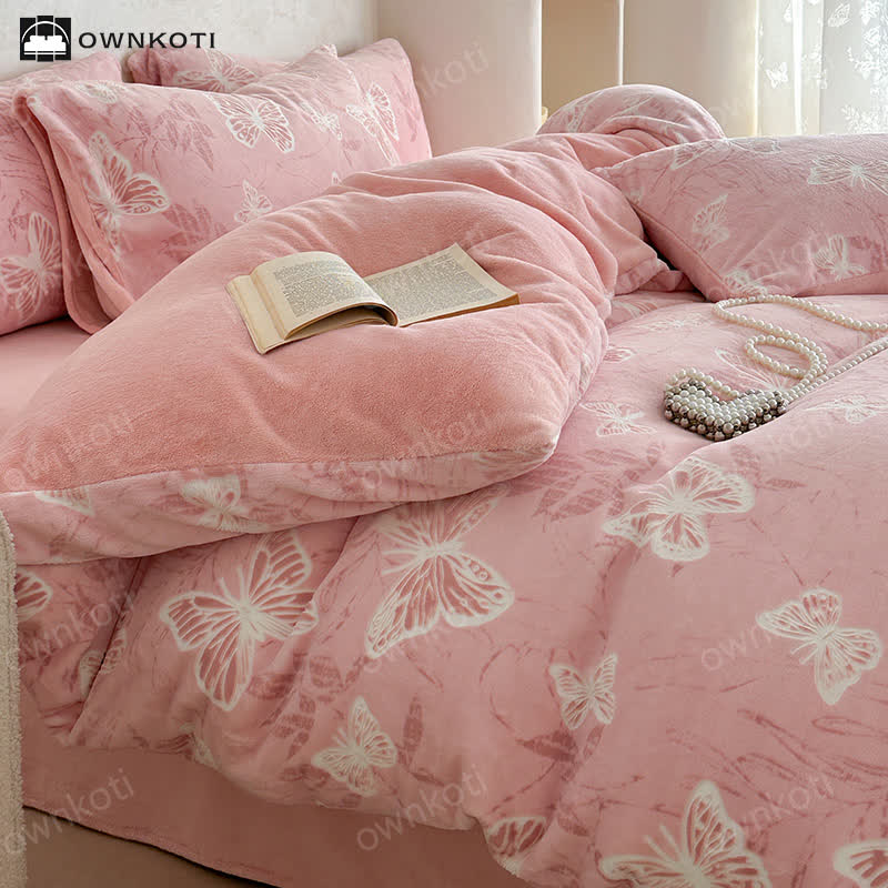 Butterfly Velvet Warm Bedding Set(4PCS)