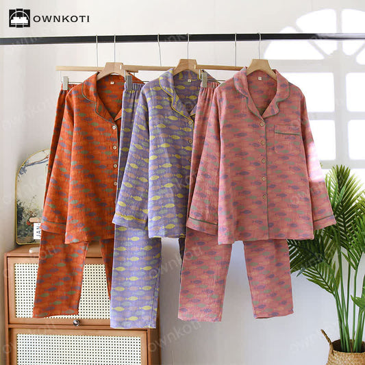 Jacquard Fish Cotton Gauze Pajama Set