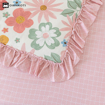 Girly Pink Cotton Crib Bedding Set(3PCS)