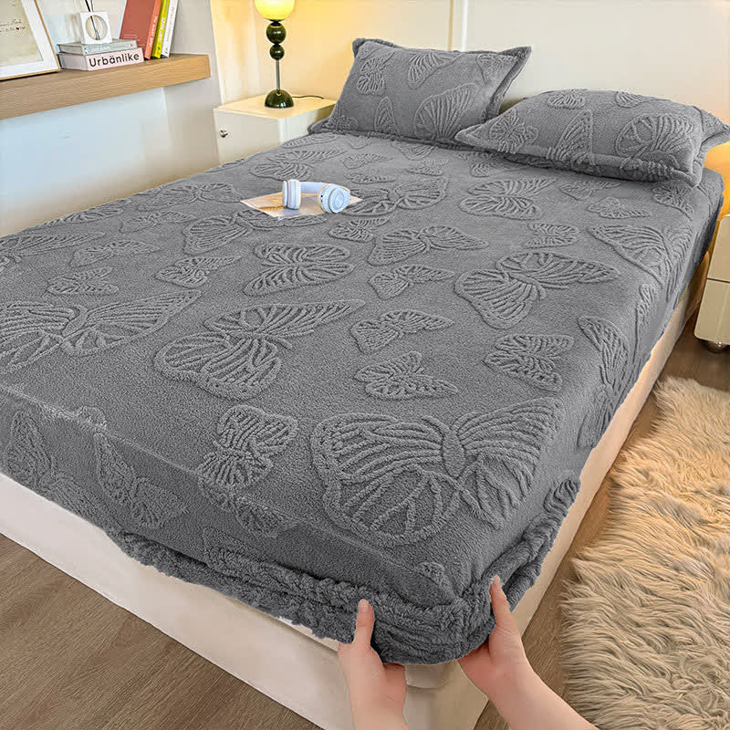 Elegant Butterfly Winter Fleece Fitted Sheet