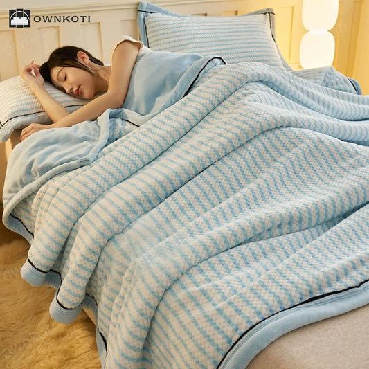 Striped Fleece Duvet Cover Throw Blanket