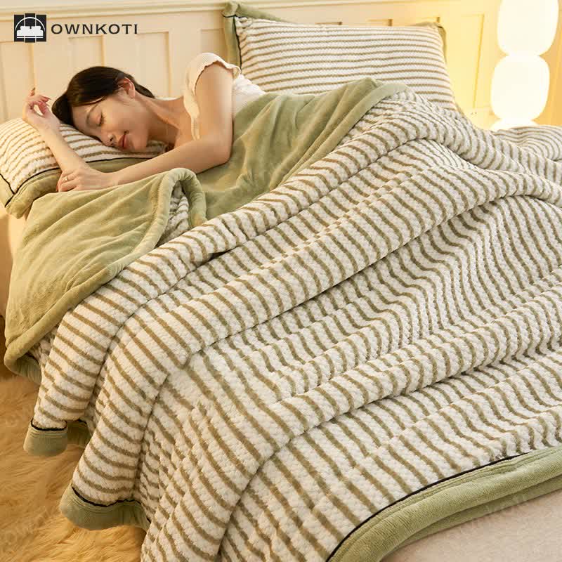 Striped Fleece Duvet Cover Throw Blanket