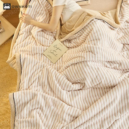 Striped Fleece Duvet Cover Throw Blanket