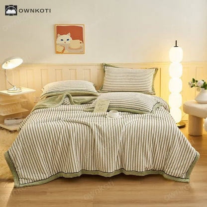 Striped Fleece Duvet Cover Throw Blanket