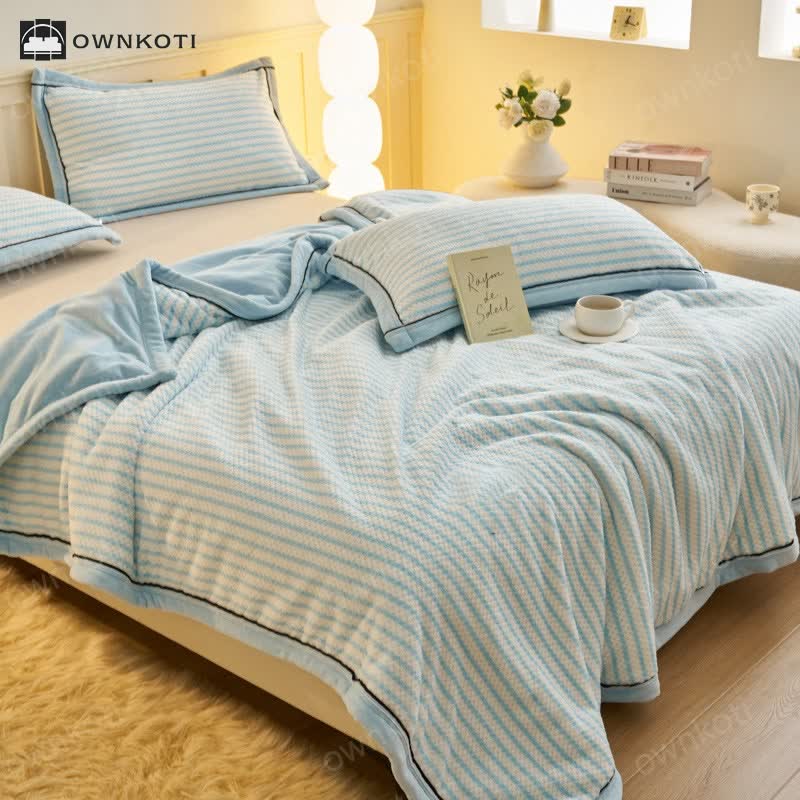 Striped Fleece Duvet Cover Throw Blanket