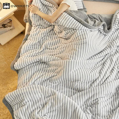 Striped Fleece Duvet Cover Throw Blanket