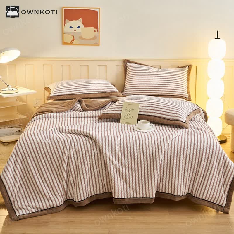 Striped Fleece Duvet Cover Throw Blanket