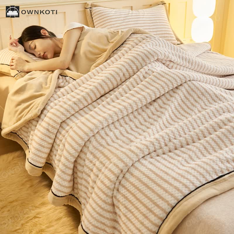 Striped Fleece Duvet Cover Throw Blanket