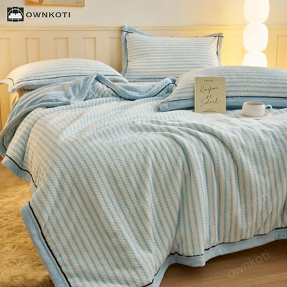 Striped Fleece Duvet Cover Throw Blanket