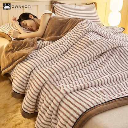 Striped Fleece Duvet Cover Throw Blanket