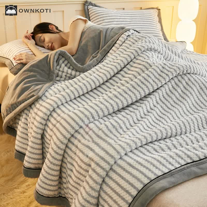 Striped Fleece Duvet Cover Throw Blanket