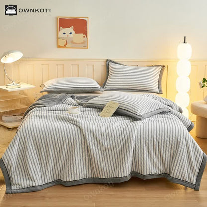 Striped Fleece Duvet Cover Throw Blanket