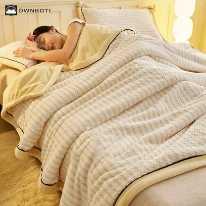 Striped Fleece Duvet Cover Throw Blanket