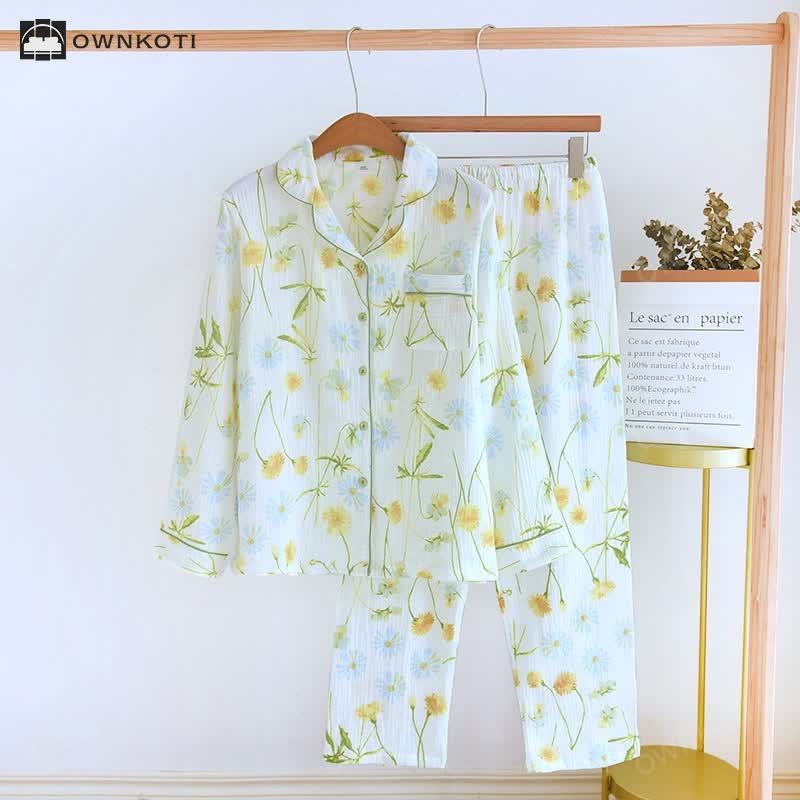 Rural Daisy Cotton Gauze Cardigan Pajama Set