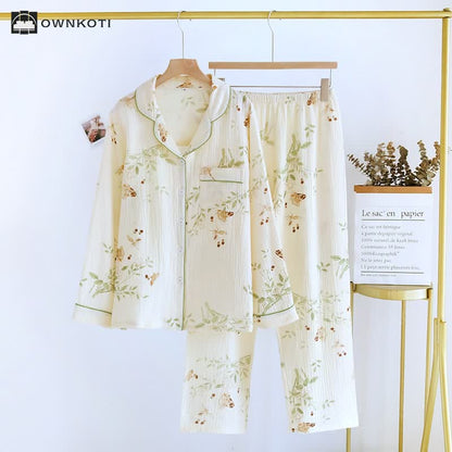 Floral Butterfly Cotton Gauze Pajama Set