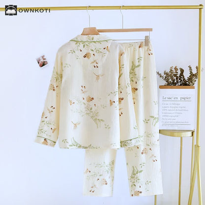 Floral Butterfly Cotton Gauze Pajama Set